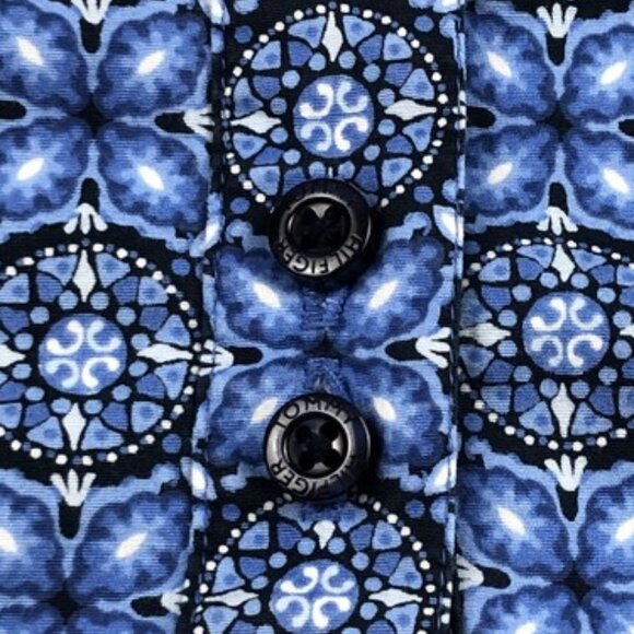 Tommy Hilfiger Boys Size Medium Long Sleeve Blue Button Up Shirt Geometric - Picture 5 of 9